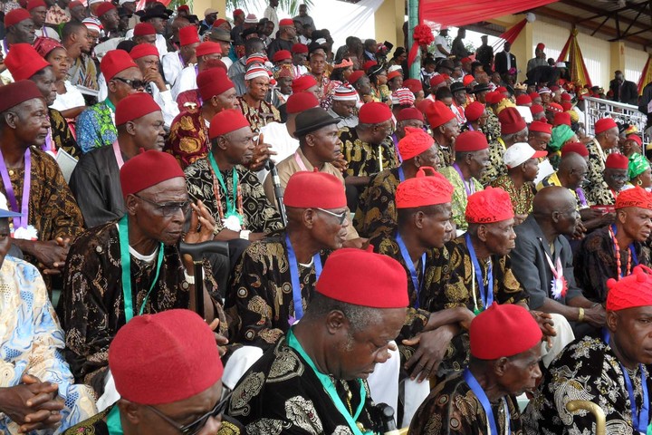 PIC 5. TRADITIONAL RED CAP CHIEFS AT THE 2011 WORLD IGBO DAY CELEBRATION IN ABAKALIKI.